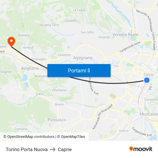 Torino Porta Nuova to Caprie map