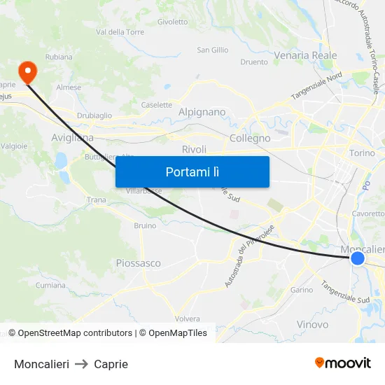 Moncalieri to Caprie map