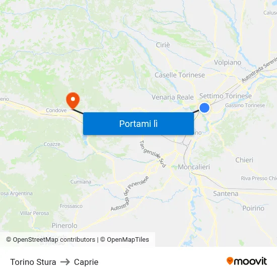 Torino Stura to Caprie map