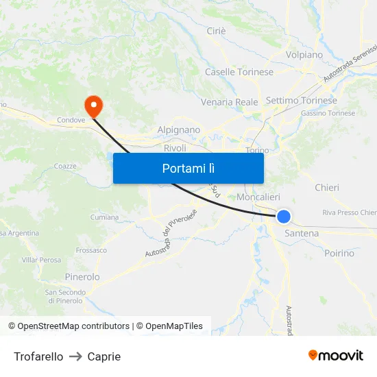 Trofarello to Caprie map