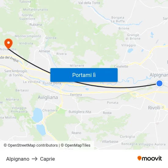 Alpignano to Caprie map