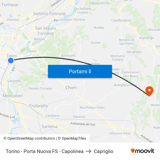Torino - Porta Nuova FS - Capolinea to Capriglio map