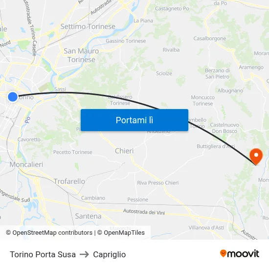 Torino Porta Susa to Capriglio map