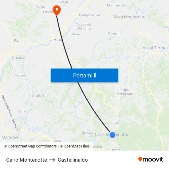 Cairo Montenotte to Castellinaldo map