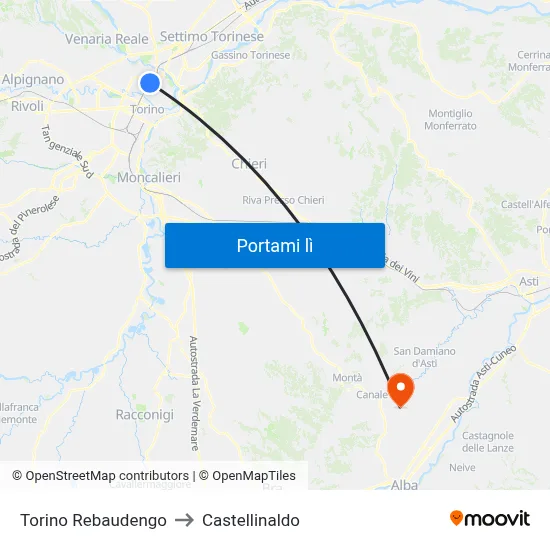 Torino Rebaudengo to Castellinaldo map