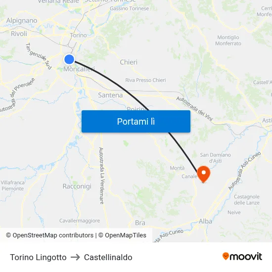 Torino Lingotto to Castellinaldo map