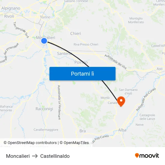 Moncalieri to Castellinaldo map