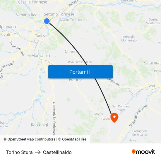 Torino Stura to Castellinaldo map
