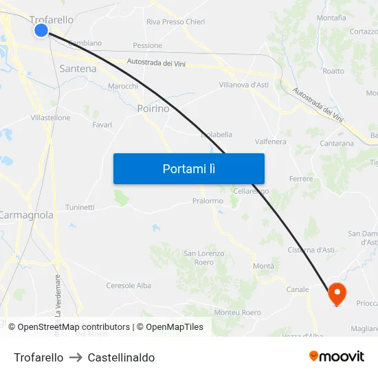 Trofarello to Castellinaldo map