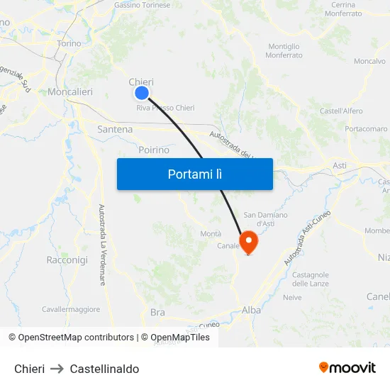 Chieri to Castellinaldo map