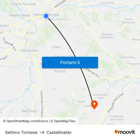 Settimo Torinese to Castellinaldo map