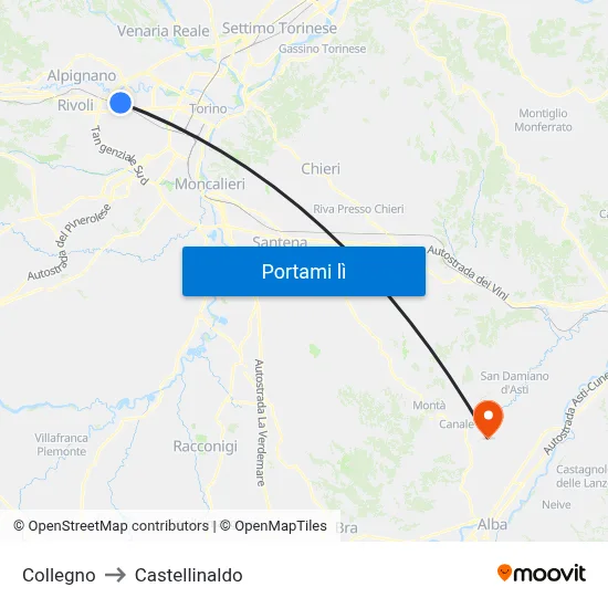 Collegno to Castellinaldo map