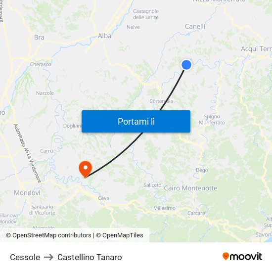 Cessole to Castellino Tanaro map