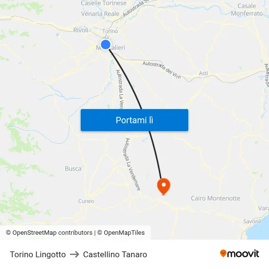 Torino Lingotto to Castellino Tanaro map