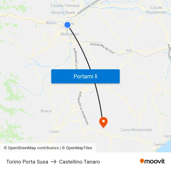 Torino Porta Susa to Castellino Tanaro map