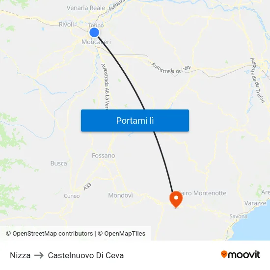 Nizza to Castelnuovo Di Ceva map