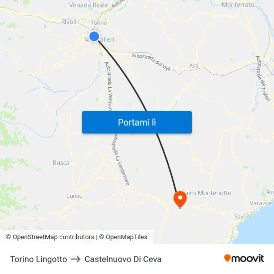 Torino Lingotto to Castelnuovo Di Ceva map