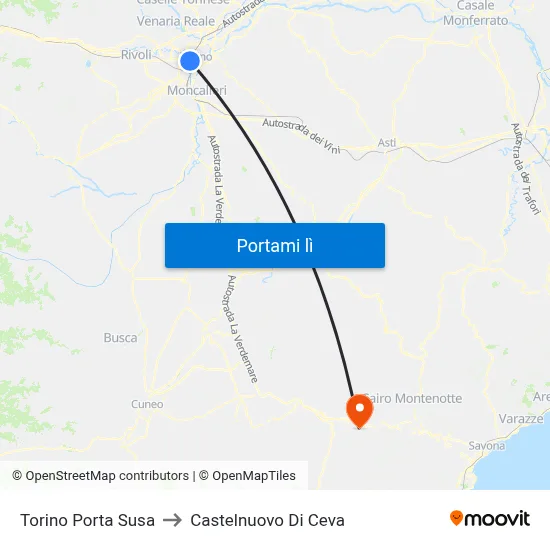 Torino Porta Susa to Castelnuovo Di Ceva map