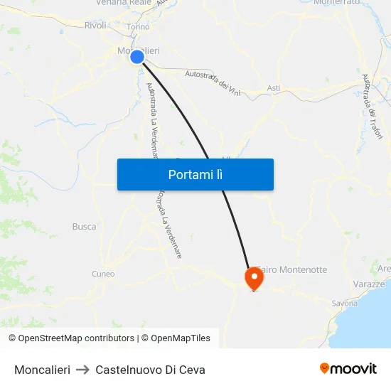 Moncalieri to Castelnuovo Di Ceva map