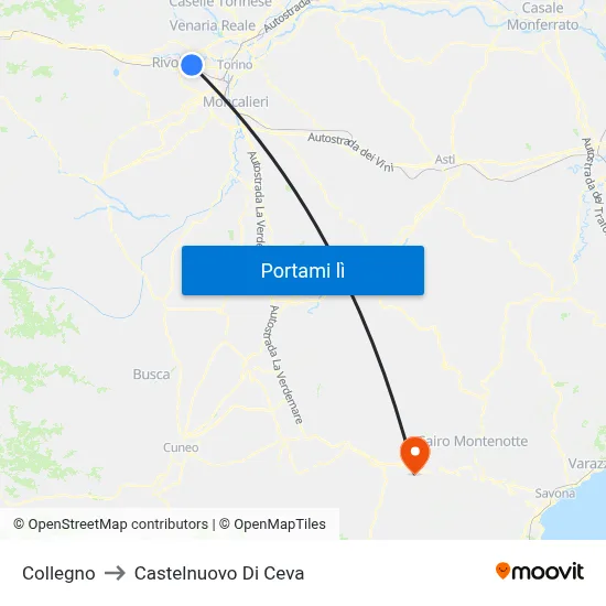 Collegno to Castelnuovo Di Ceva map