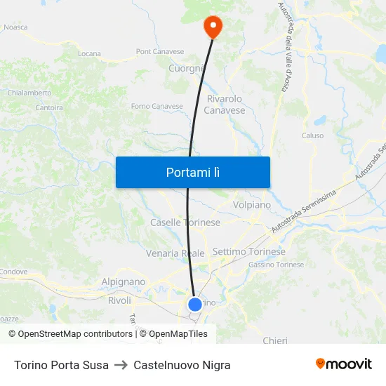 Torino Porta Susa to Castelnuovo Nigra map