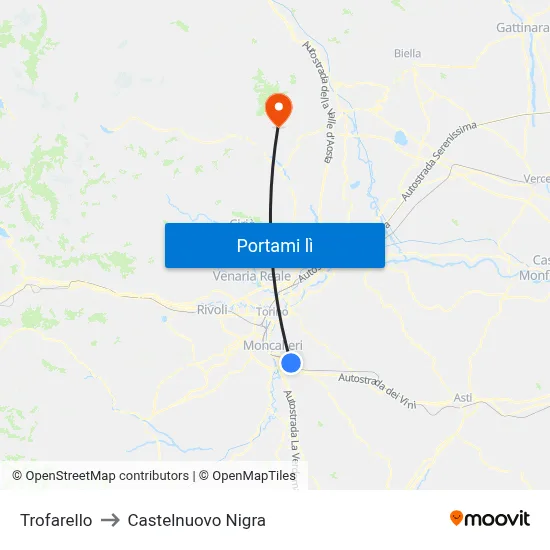 Trofarello to Castelnuovo Nigra map