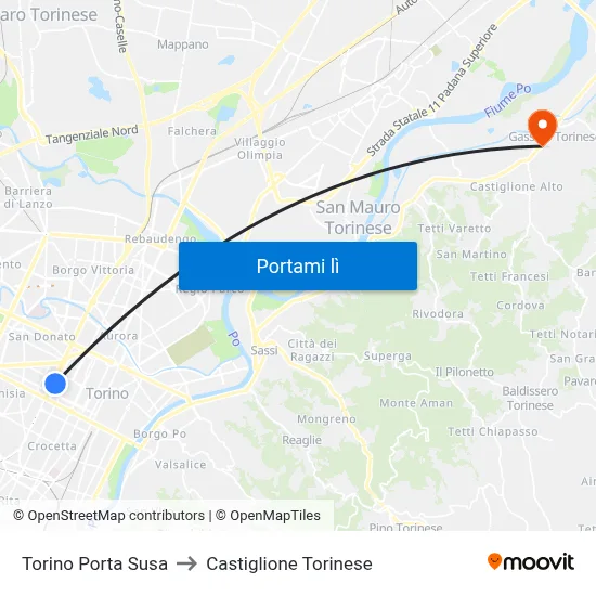 Torino Porta Susa to Castiglione Torinese map