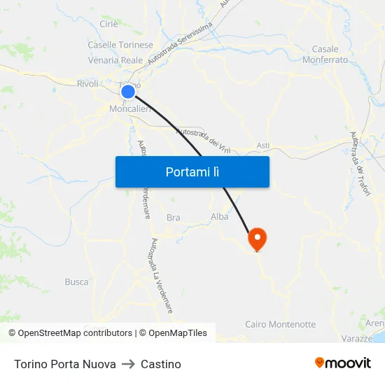 Torino Porta Nuova to Castino map