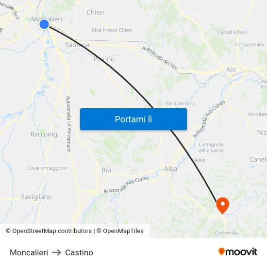 Moncalieri to Castino map