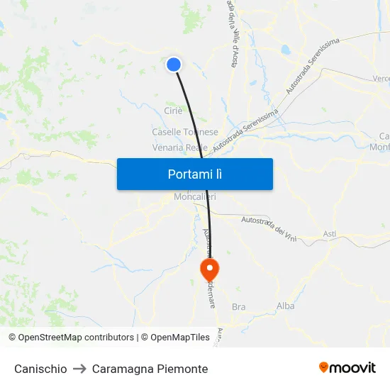 Canischio to Caramagna Piemonte map