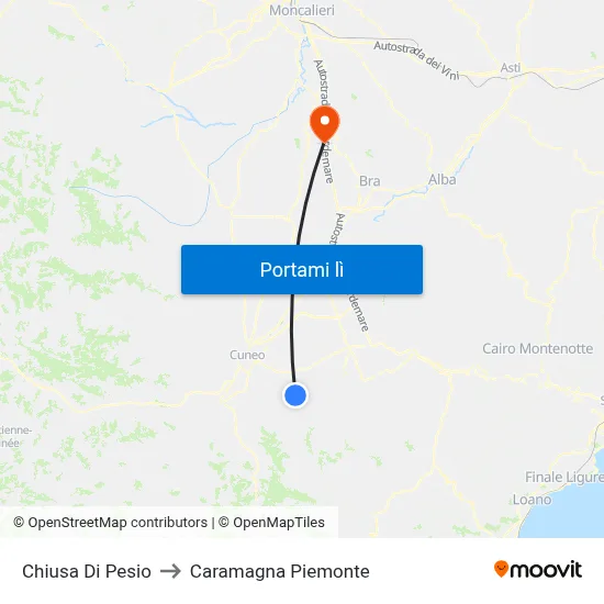 Chiusa Di Pesio to Caramagna Piemonte map