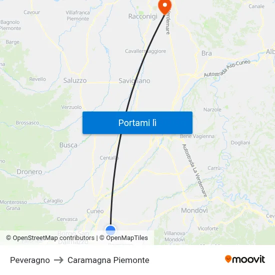 Peveragno to Caramagna Piemonte map