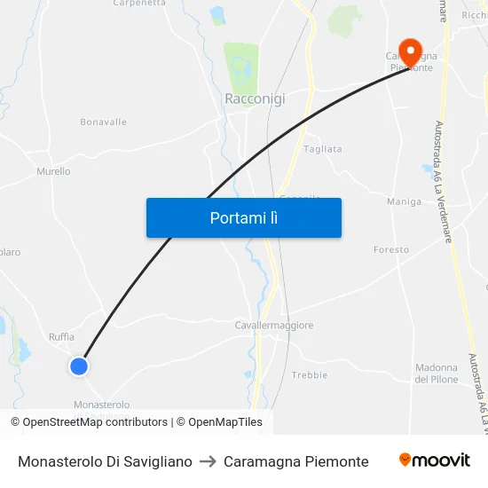 Monasterolo Di Savigliano to Caramagna Piemonte map