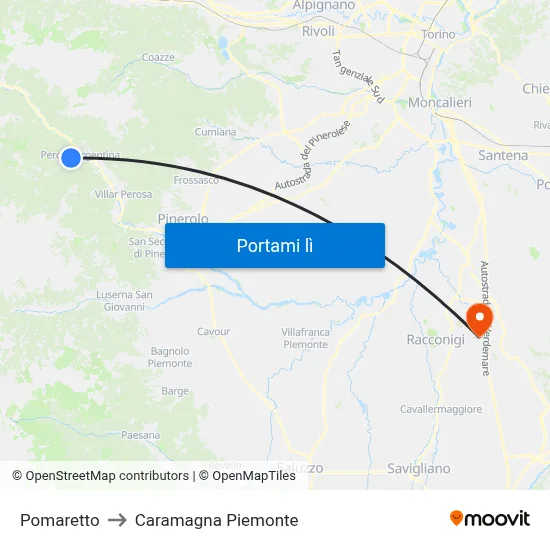 Pomaretto to Caramagna Piemonte map