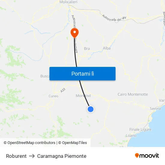 Roburent to Caramagna Piemonte map