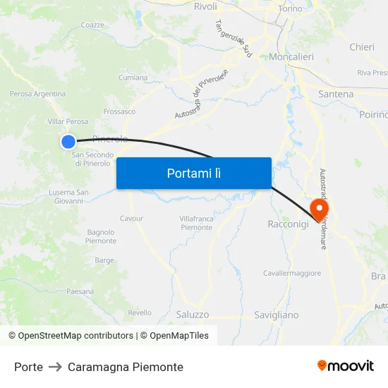 Porte to Caramagna Piemonte map