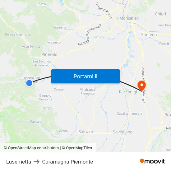Lusernetta to Caramagna Piemonte map