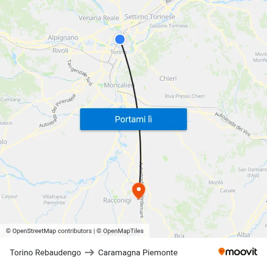 Torino Rebaudengo to Caramagna Piemonte map