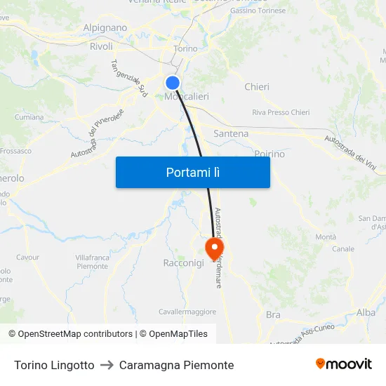 Torino Lingotto to Caramagna Piemonte map