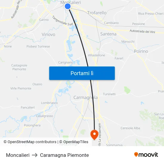 Moncalieri to Caramagna Piemonte map