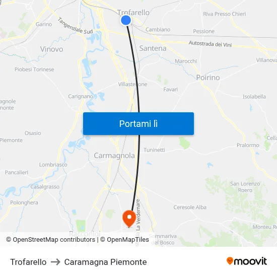 Trofarello to Caramagna Piemonte map