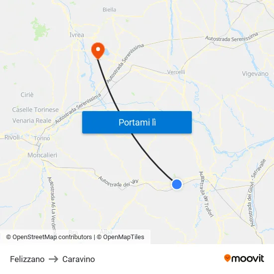 Felizzano to Caravino map