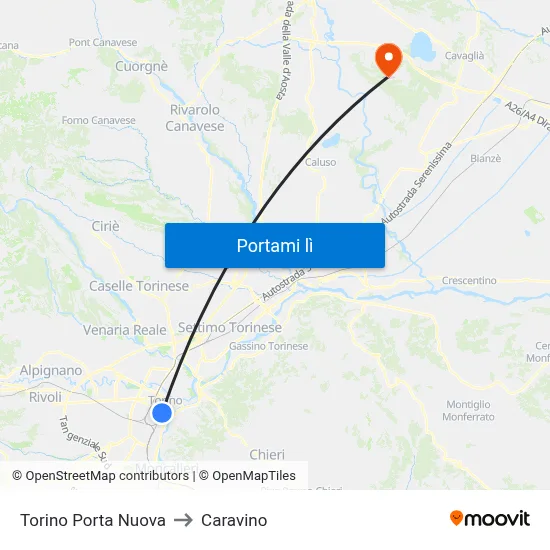 Torino Porta Nuova to Caravino map