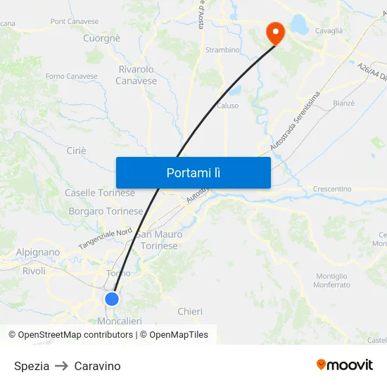 Spezia to Caravino map