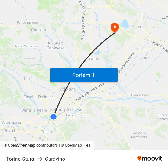Torino Stura to Caravino map