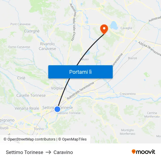 Settimo Torinese to Caravino map