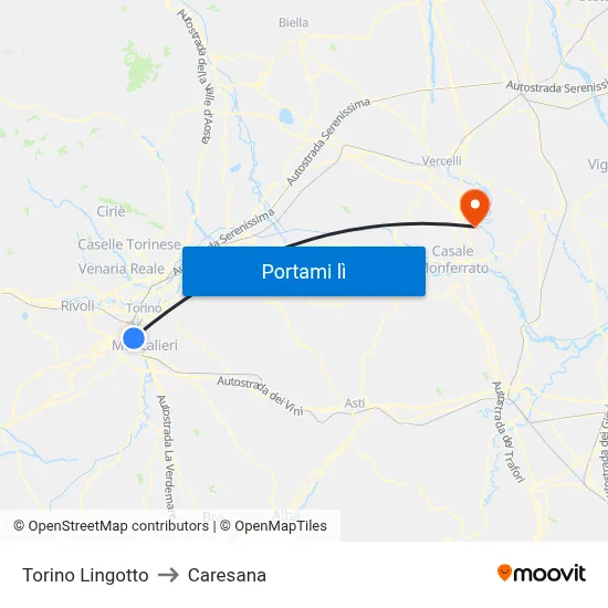 Torino Lingotto to Caresana map