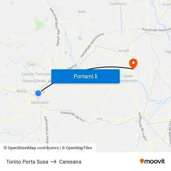 Torino Porta Susa to Caresana map