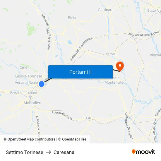 Settimo Torinese to Caresana map