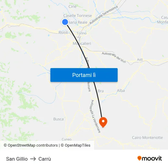 San Gillio to Carrù map